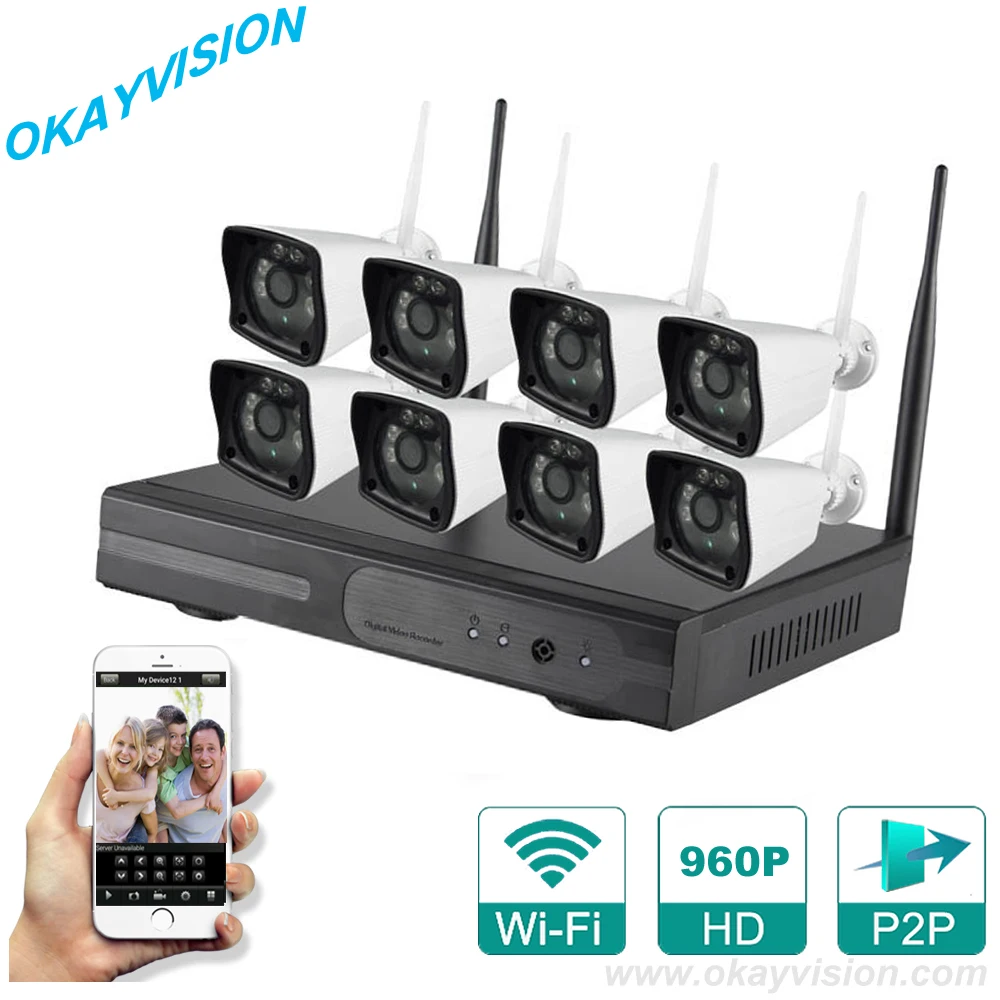 

Plug And Play 8CH NVR Wireless CCTV System 960P HD H.264 6 Array IR Outdoor Security IP Camera WIFI Surveillance 8CH NVR Kit
