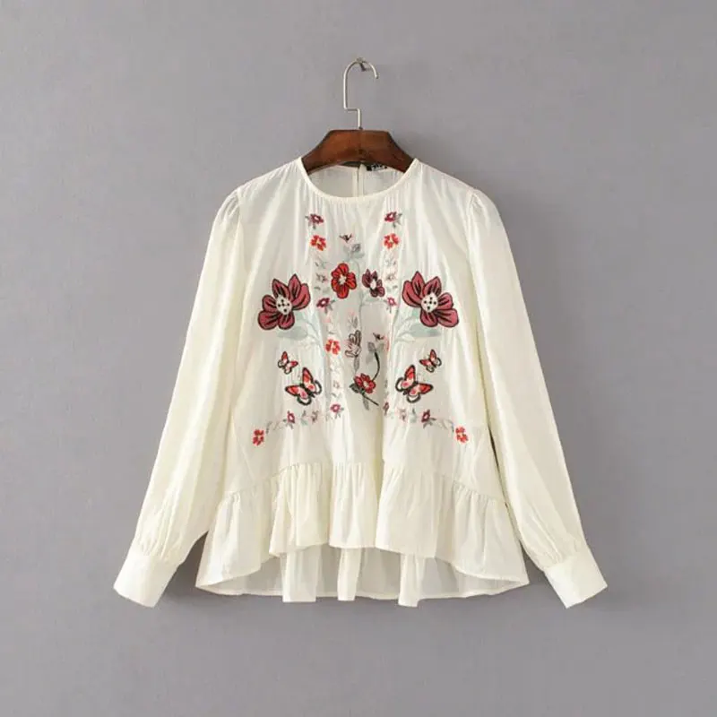 Buy 2017 New Arrival Women Blouse Shirt Embroidery Long Sleeve Floral Shirts