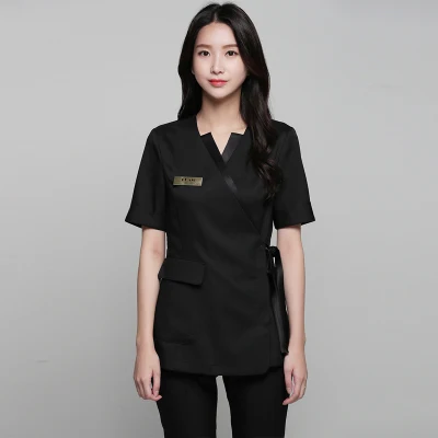 Красивый больничный набор медсестры, корейская косметика, хирургическая Больничная рабочая одежда, ванна для ног, спа-униформа, топ+ штаны - Цвет: short sleeve black
