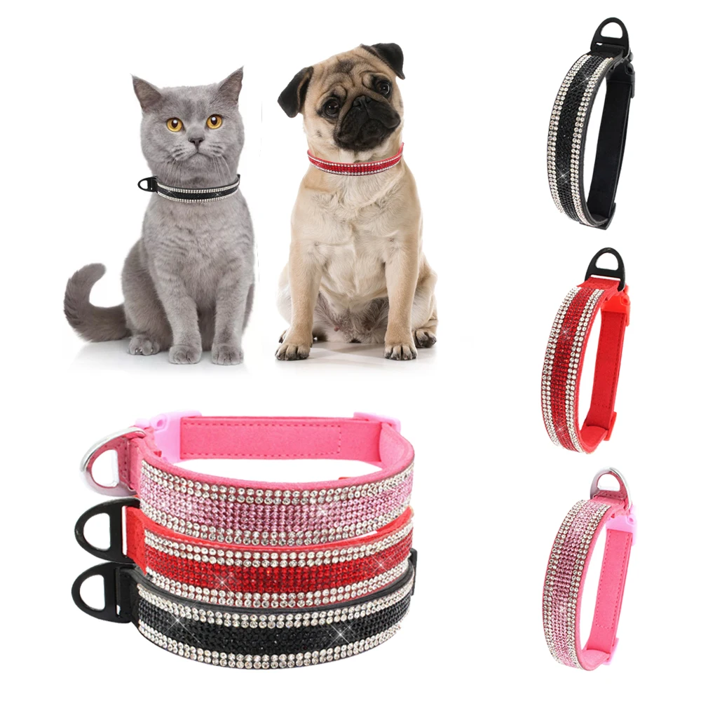 

Pet Puppy Dog Bling Collar Pet Buckle Dogs Leads Neck Strap Soft Suede Adjustable Clip Buckle Collar For Small Medium Dogs