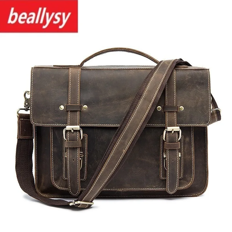 

2018 Men Messenger Bags Crazy Horse Genuine Leather Shoulder Leather Laptop Bag Vintage Crossbody Bags Men Briefcase Handbags