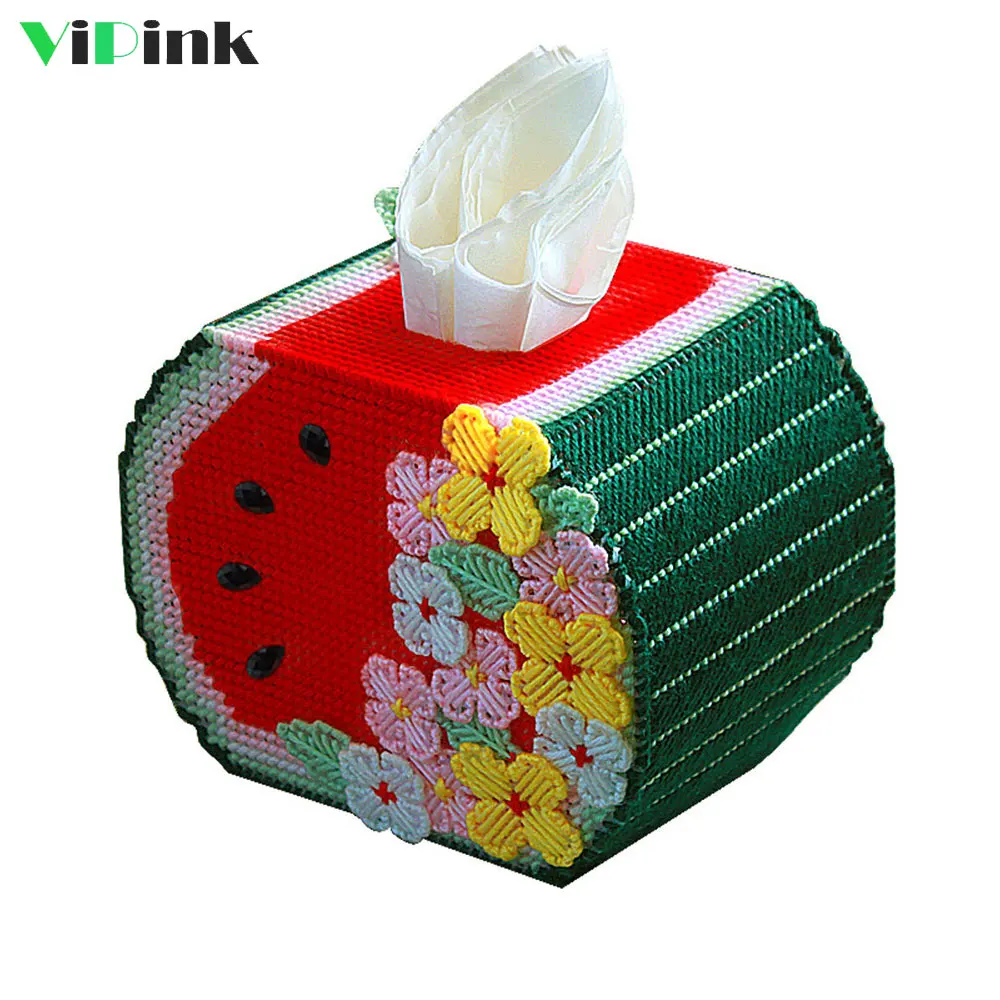 

Handmade DIY Cross Stitch DMC Watermelon Tissue Box Kits Embroidery Needlework Sets Home Decoration Gift Kitchen Tissue Canister