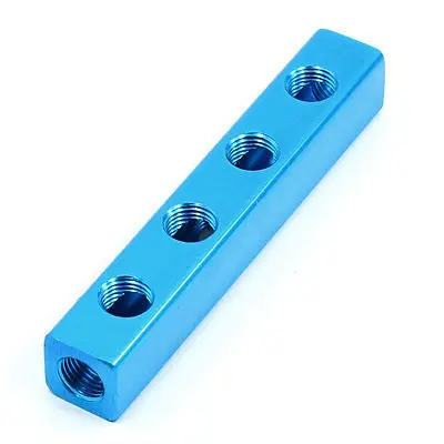 

Blue 1/4"PT Thread Aluminum Manifold Block Splitter 4 Way 7 Ports Free shipping