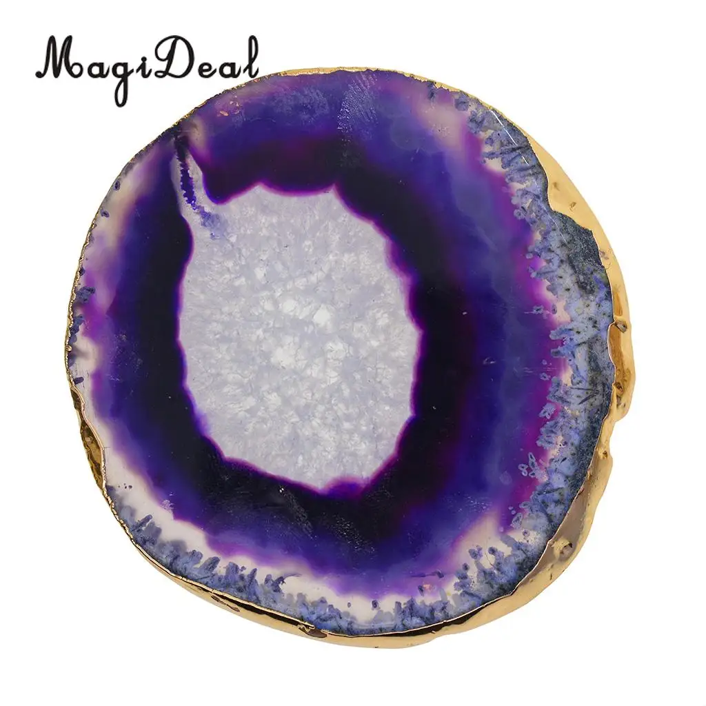 5 Colors Natural Agate Slices, Coasters, Cup Mats, Gold Edge, Crystals Geode Stones Home Decorations, 60-80mm