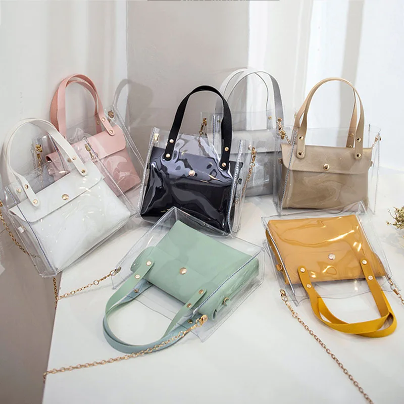 

Women Mini Transparent Tote Bag Jelly Handbag Shoulder Bags Composite Bag LXX9