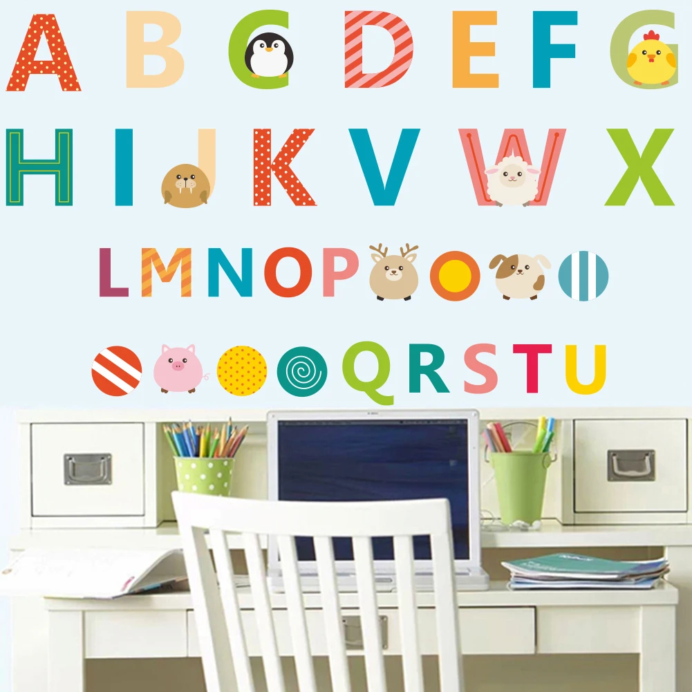 children teaching tools animals English alphabet Nine multiplication tables kids room nursery wall sticker home decor decal