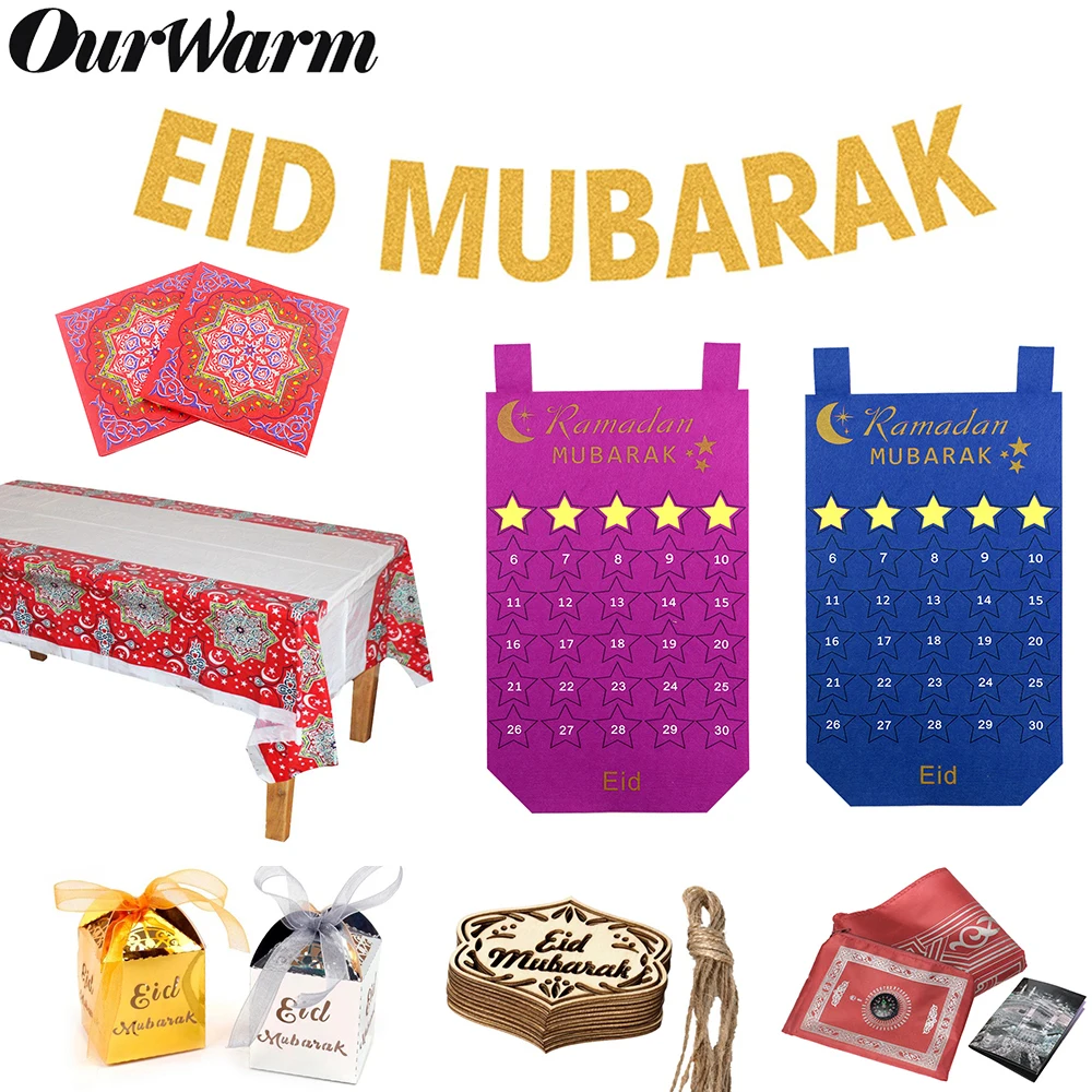 

OurWarm EID Mubarak Ramadan Kareem Decorations Felt Calendar Hanging Pendants Banner Candy Box Muslim Islam Eid Party Supplies