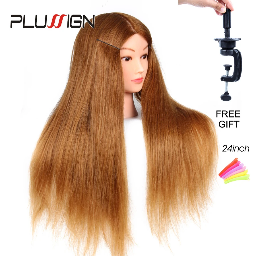 

Plussign Styling Practice Hairdressing Training Mannequin Head Model with Table Clamp Stand Holder For Barbers Long 24 Inch Hair