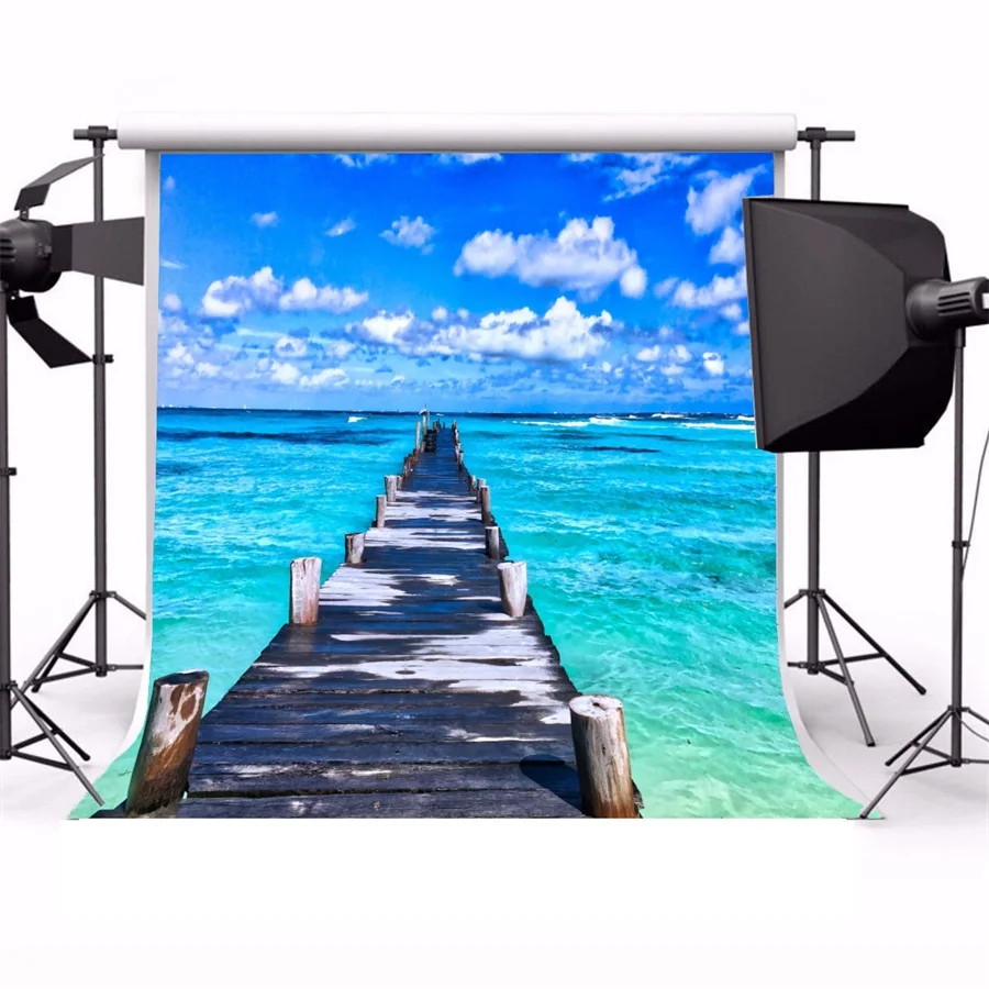 Laeacco Summer Cloudy Blue Sky Sea Wooden View Bridge Photography Backgrounds Vinyl Custom Camera Backdrops For Photo Studio Laeacco Summer Cloudy Blue Sky Sea Wooden View Bridge Photography Backgrounds Vinyl Custom Camera Backdrops For Photo Studio