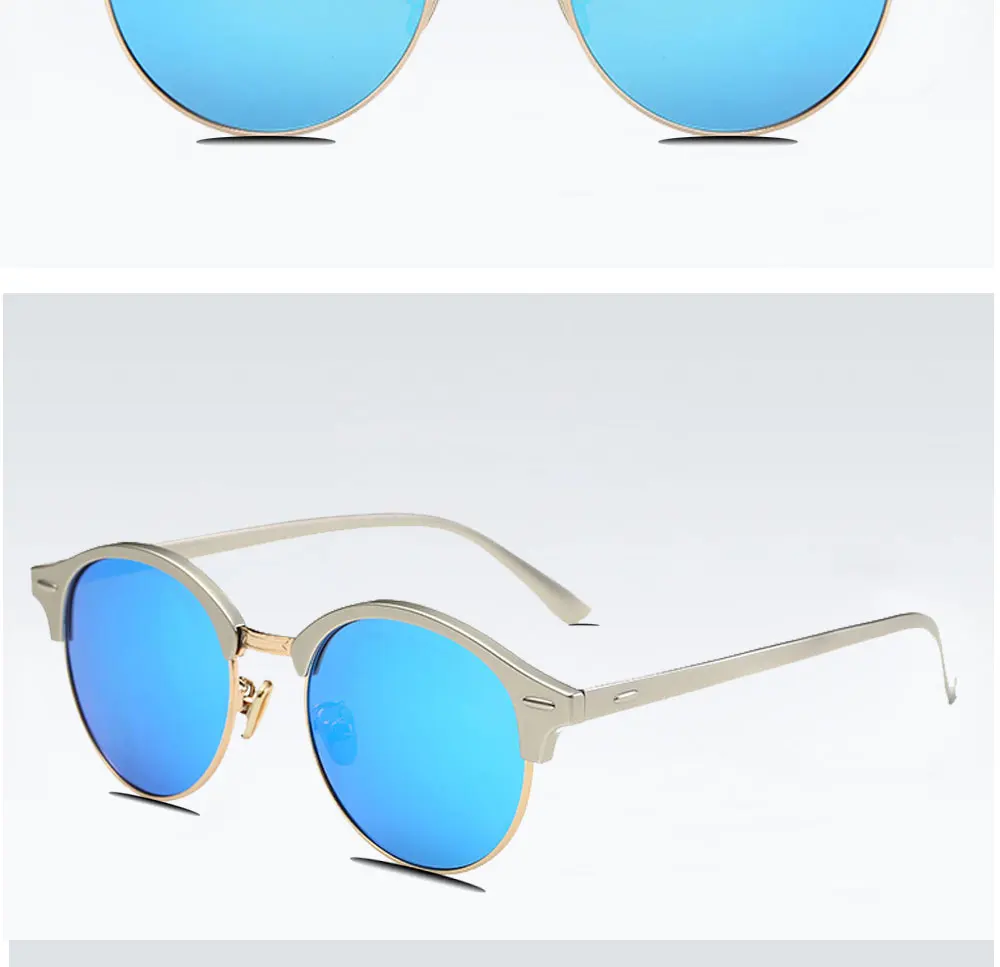 VEGA Eyewear Circle Vintage Sunglasses Polarized Women Semi-Rimless Ladies Designer Sunglass Hipster Glasses Aluminium 185  (12)