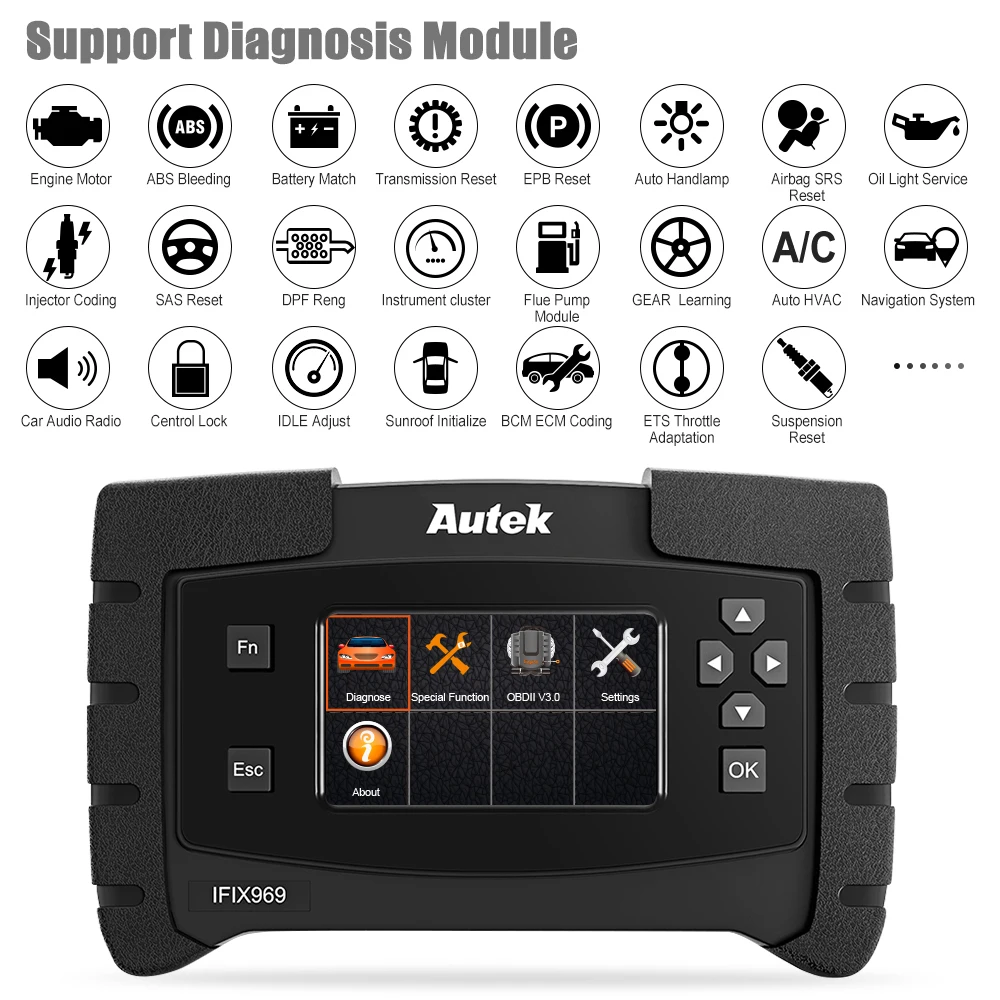 Autek OBD OBD2 автомобиля диагностический инструмент программы кодирования двигателя подушка безопасности; ABS SRS EPB SAS ESP TPMS сбросить иммобилайзер IFIX-969 автомобиль сканер