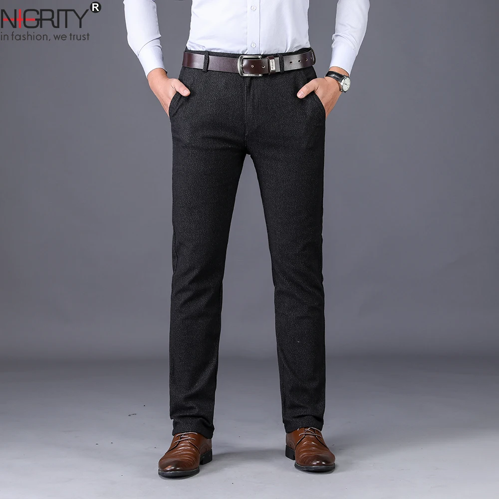 

NIGRITY 2019 New Spring Men's Fashion Business Casual long Pants male Elastic Straight formal Trousers plus Size 28-42