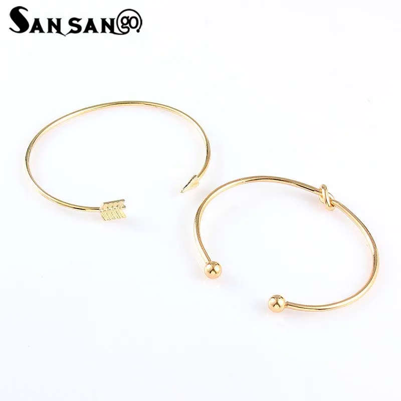 

2Pcs/set Bohemian Arrow Knotted Charm Bangle Fashion Minimalist Gold Opening bracelet Multilayer Women's Party Accessories