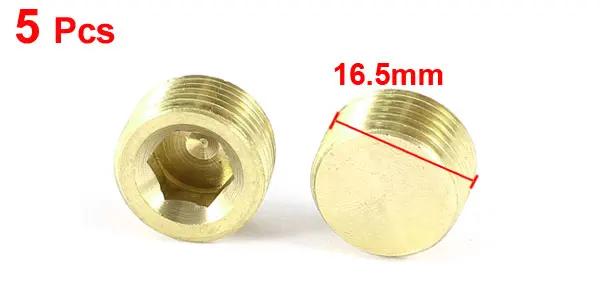 5 Pcs Gold Tone Pipe Hex Head  Fittings 3/8PT Male Threaded Pneumatic Cap