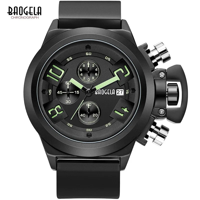 Baogela Модные мужские кварцевые часы Спортивные Хронограф Montre Homme Relogio Masculino силиконовые наручные часы для мужчин часы - Цвет: BGL1606-Black-green