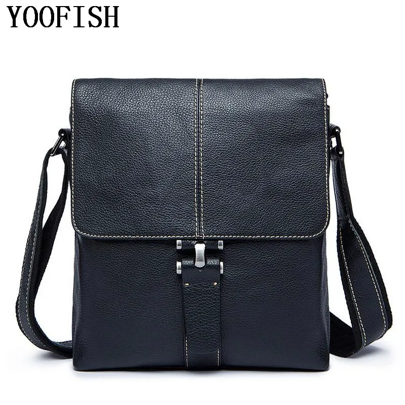 

YOOFISH Brand 100% Genuine Leather Men Messenger Bag Casual Crossbody Bag Men's Handbag Bags Shoulder Bags Men LJ-0802