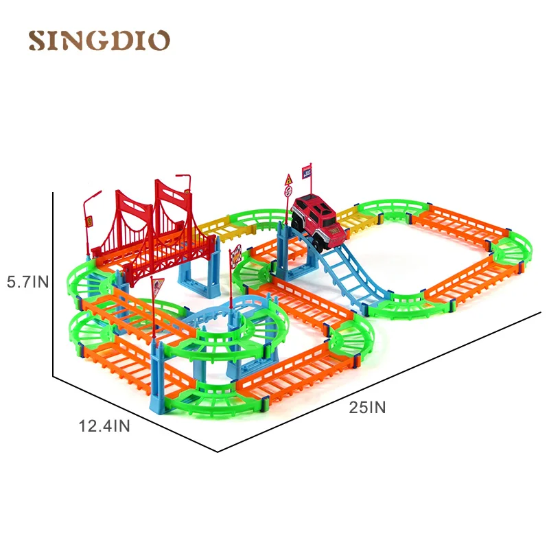 Koop DIY Trein Spoor Speelgoed Model Racing Auto Rail Elektrische Road Bouw Sets Slot Spoorvervoer magic flexibele spoor speelgoed