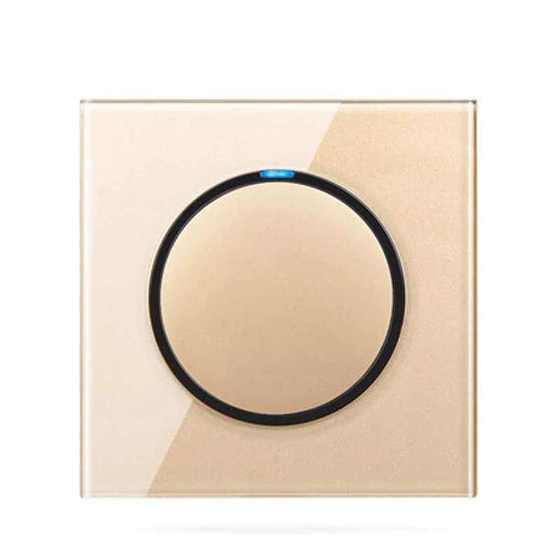 

Esooli 1 Gang 1 Way Random Click Push Button Wall Touch Light Switch With LED Indicator Gold Crystal Glass Panel