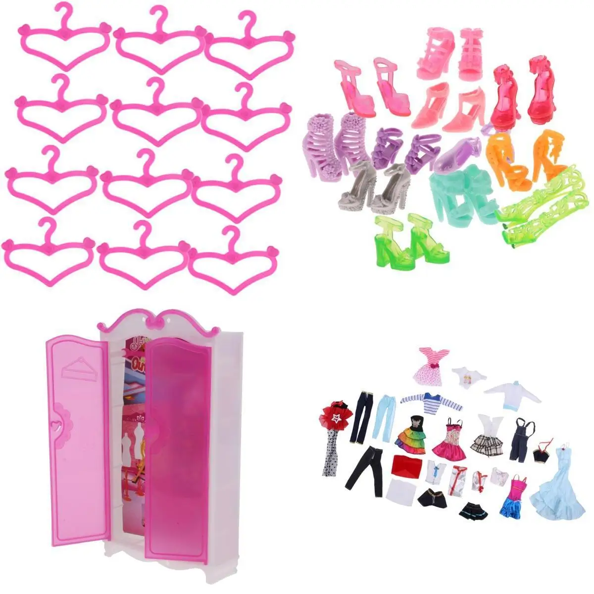 

39pcs New Hot Assorted Styles Doll Accessories Clothes Dress(14set/pack) High Heels (12pcs) Closet Wardrobe(1pcs)