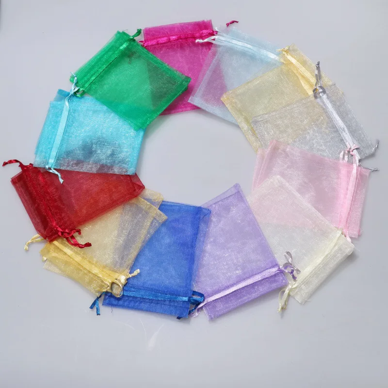 

100pcs/lot 9*12cm 3.54x4.7'Jewelry Gift Organza Bags Wedding Favors Pouches Party Decoration Crafts Packing 7*9cm 2.76*3.54'