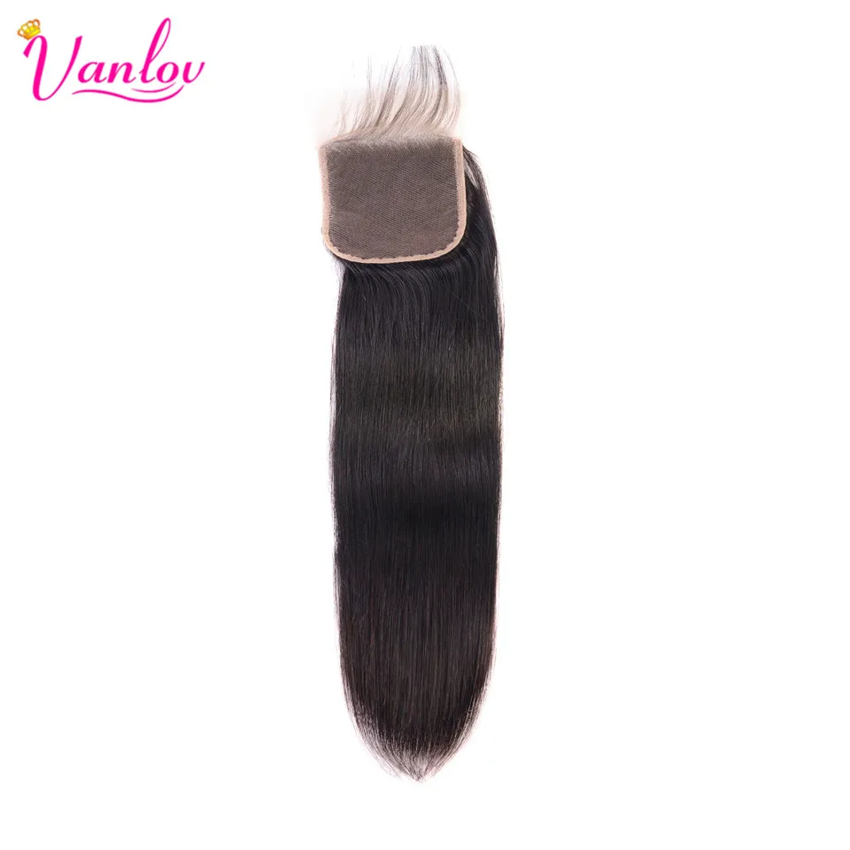 Vanlov волос Закрытие Бразильский прямые волосы застежка 4X4 швейцарский закрытия шнурка 100% натуральные волосы Волосы remy натуральный Цвет или