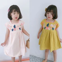 Детское платье г. Брендовые весенне-летние платья с короткими рукавами и цветочной вышивкой для девочек Новая Модная хлопковая одежда для маленьких детей