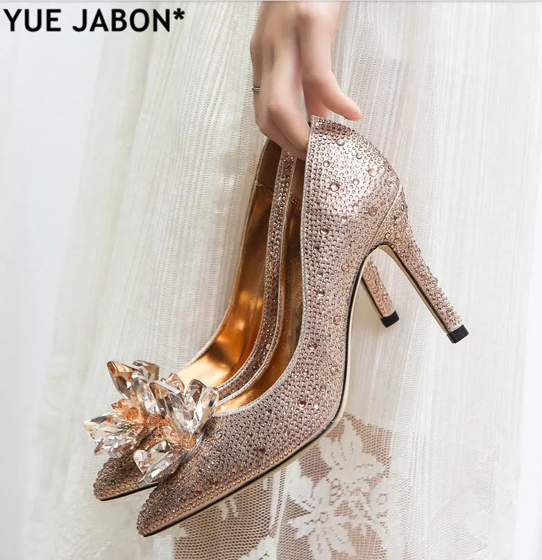 2019 New Rhinestone High Heels Cinderella Shoes Women Pumps Pointed toe Woman Crystal Party Wedding Shoes 5cm/7cm/9cm heels