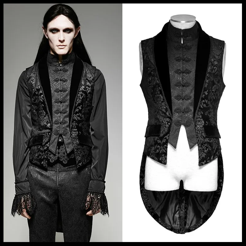 Punk Rave Mens Long Waistcoat Vest Black Gothic Steampunk Victorian Aristocrat