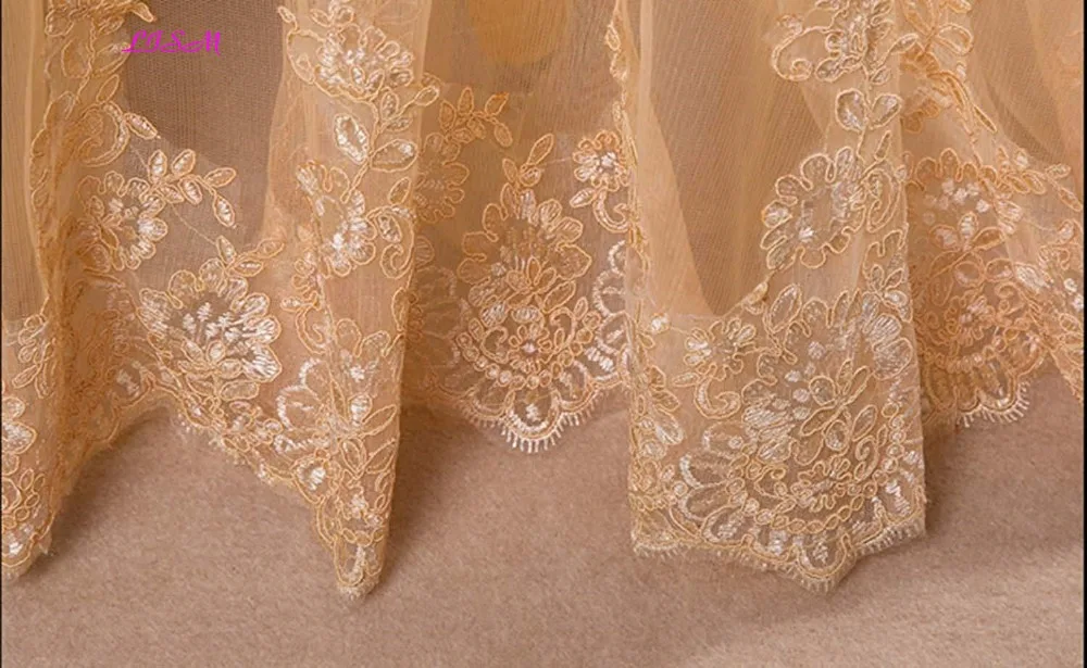 Золотые длинные тюлевые платья для выпускного вечера V шеи Кружева платья с аппликацией для официального приема с Плюм ремень Длинные
