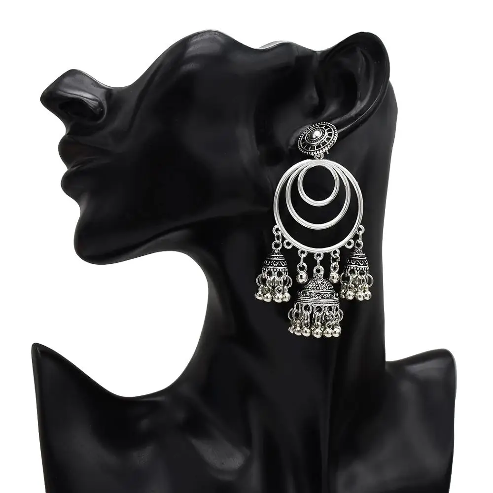 

2 Colors Vintage Indian Zamak Silver Gold Metal Birdcage Bells Pendant Tassel Drop Earrings For Women Festival Jewelry Design