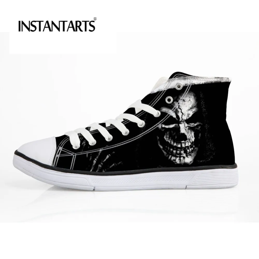 

INSTANTARTS Punk Skull Pattern Lace-up Fashion Vulcanize Shoes for Women Casual High Top Canvas Comfortable Flats Sneakers Woman