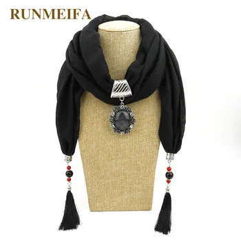 

RUNMEIFA Necklace Pendant Neckerchief Scarves Round Pendant Acrylic Material Women Muffler New Designer Scarfs Jewelry Bijoux