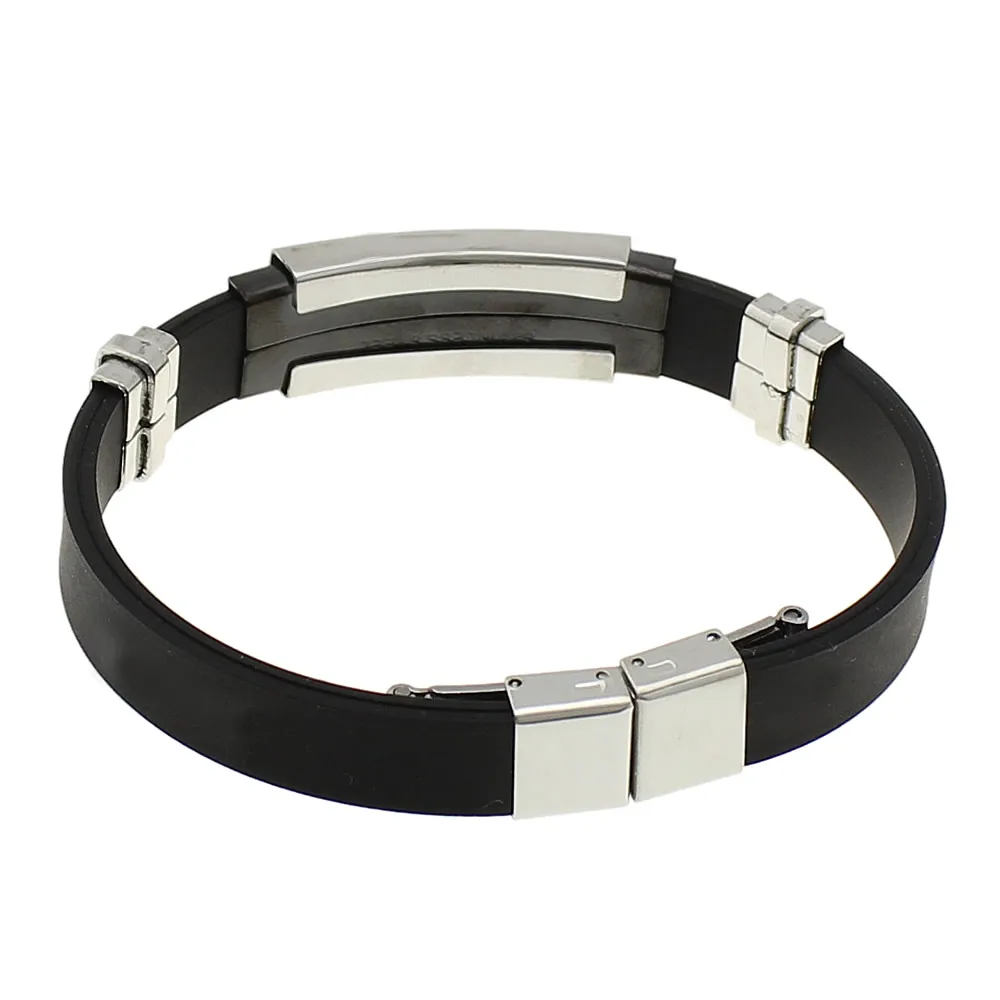 Повседневный черный браслет из нержавеющей стали, настоящий силиконовый браслет для женщин и мужчин, резиновый спортивный ID браслет, ювелирные изделия