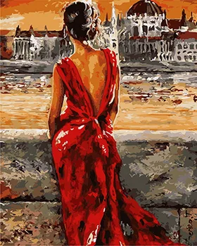 

Frameless oil painting by numbers paint by number for home decor canvas painting 4050 in red dress