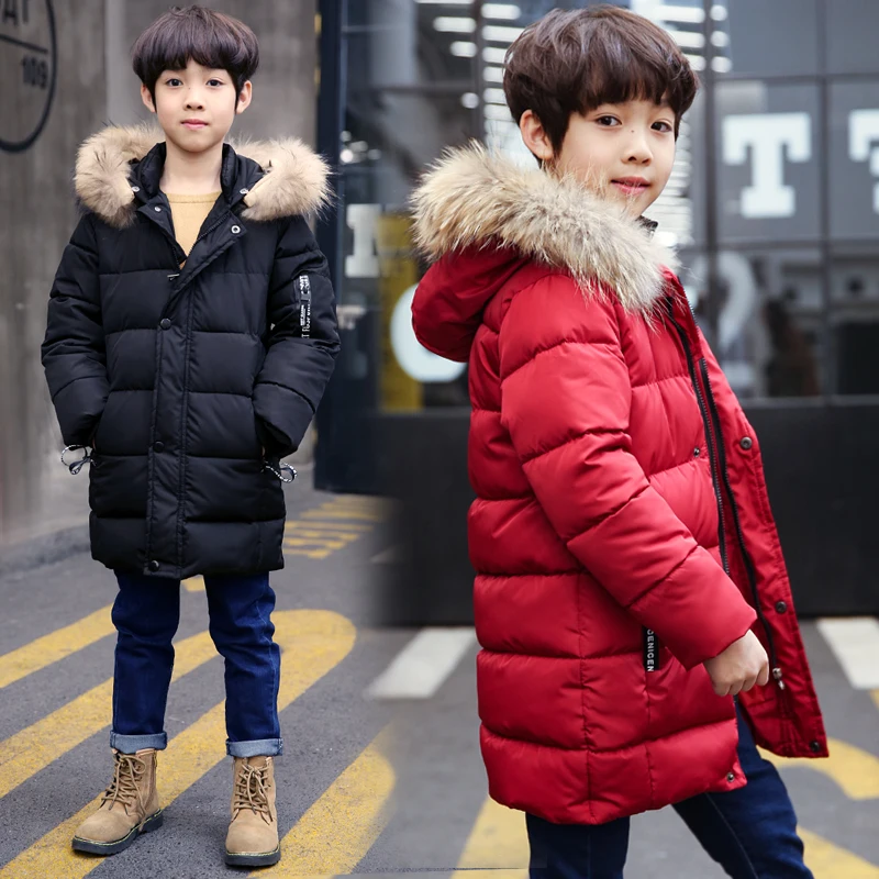 

FYH Winter Kids Clothing Boys Jackets Fur Collar Kids Warm Parka Children's Thick Outerwear Coat Kids Down Jacket Cotton Padded