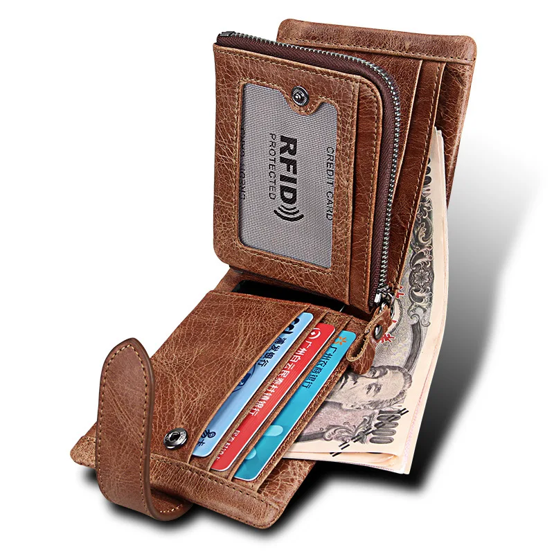 

Porte Clef Femme RFID Wallet Double Zipper Carteras De Marca Men's Wallet Carteira Genuine Leather Portemonnee Cadeau Homme Men