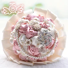 Великолепный свадебный букет из бисера и кристаллов, искусственный сапфир, цвета слоновой кости, роза, цветок подружки невесты, жемчужные свадебные букеты D198