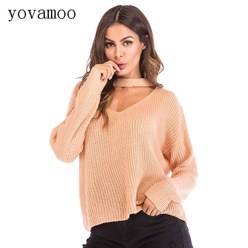 Yovamoo Sweaters Fashion 2018 Fall Sweaters For Women Knitted Halter V-neck Sexy Cutout Streetwear Loose Plus Size Pullover Tops Yovamoo Sweaters Fashion 2018 Fall Sweaters For Women Knitted Halter V-neck Sexy Cutout Streetwear Loose Plus Size Pullover Tops