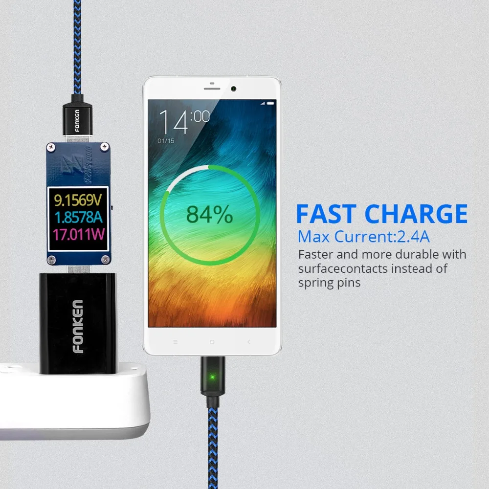 FONKEN كابل مغناطيسي المصغّر USB نوع C المغناطيس الهاتف كابل سريعة شاحن USB كابل شاحن لسامسونج Xiaomi هواوي الروبوت المحمول