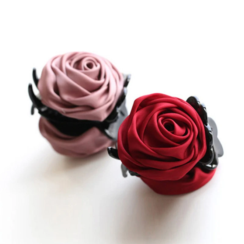 Gentler Two Vivid Satin Rose Flower Plastic Hair Claws  Ladies Headwear Hair Accessories for Women plastic pen holder desktop hollow flower pen holder bucket box makeup brush pencil storage bucket storage case for office school