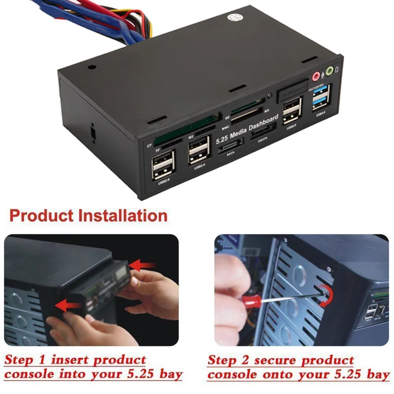 5,25 дюймов медиа-панель передняя Панель USB3.0/2,0 концентратор eSATA SATA считыватель звуковых карт SD998