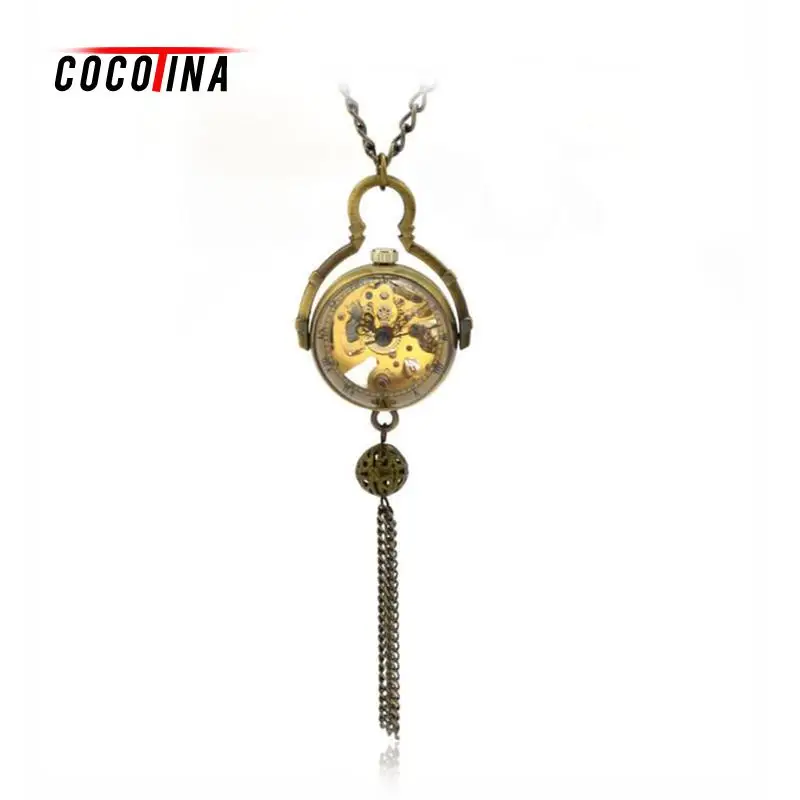 

COCOTINA Antique Bronze Fisheye Mechanical Pocket Watch Fashion Women Steampunk Necklace LHB0416