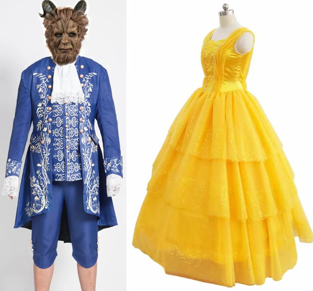 

Movie Beauty and the Beast Cosplay Costumes Adult Prince Adam Costume/mask for men Belle Princess dress Halloween Carnival Party