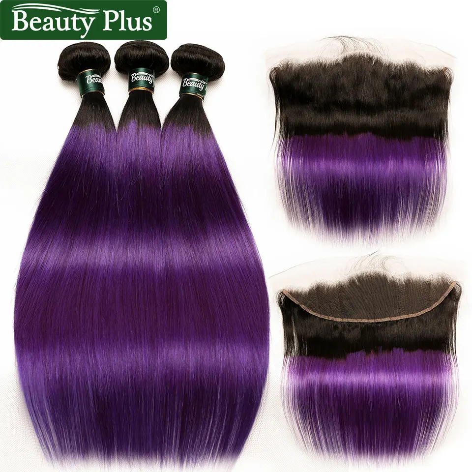 Темно-корни фиолетовые прямые пучки волос с фронтальной предварительно сорванной не Реми бразильский Омбре человеческие волосы