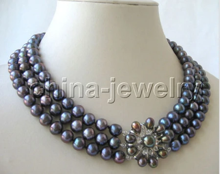 

FREE SHUPPING>>>@@> huij 001164 Beautiful 17-19" 10mm natural black round freshwater pearl necklace