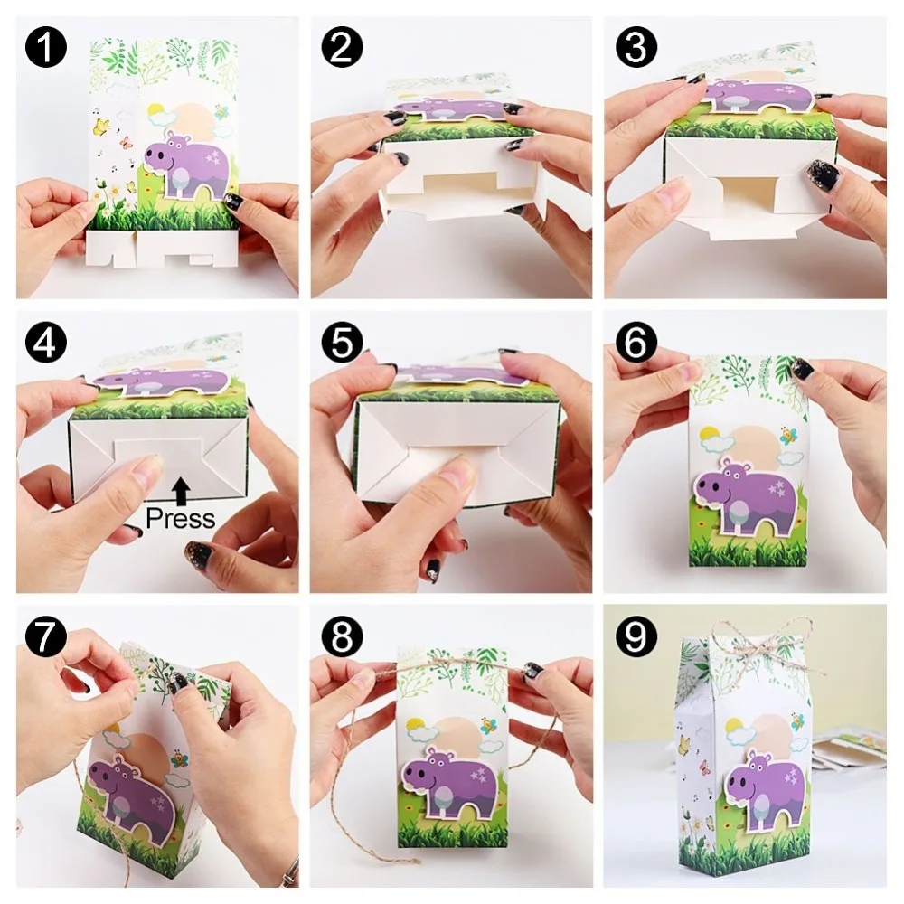 OurWarm 6 pcs ورقة حقيبة الغابة سفاري الحيوانات حزب الحيوان الحلوى مربع سفاري الحيوانات موضوع إمدادات حفلة عيد ميلاد الطفل دش