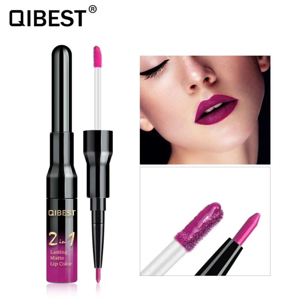 

20 colors Matt Velvet Lip 2 In 1 Double Gloss Non-Stick Cup Lipgross Matte Liquid Lipstick +Lip Liner Lips Moisturizer Lipgloss