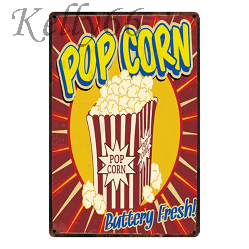 [ Kelly66 ] Movie Time Popcorn Buttery Fresh Metal Sign Tin Poster Home Decor Bar Wall Art Painting 20*30 CM Size y-1909 | Дом и сад