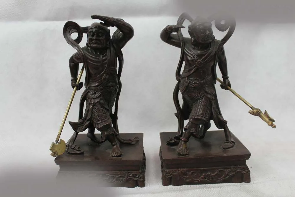 

8"China Chinese Fengshui Bronze door-god Heng Ha Two Buddha Statue DSD66
