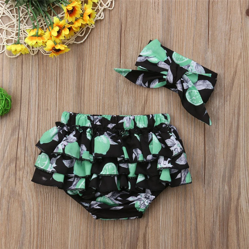 Girls Shorts Fashion Toddler Baby Girl PP Bottoms Kids Ruffle Floral Pants Newborn Shorts Bloomers Panties Headbands 2Pc Costume